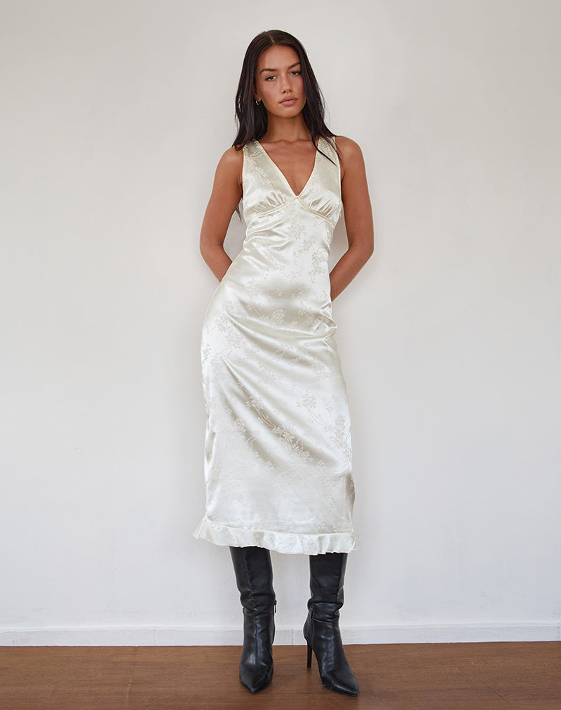 Gastari Midikleid aus Satin-Jacquard Weiß