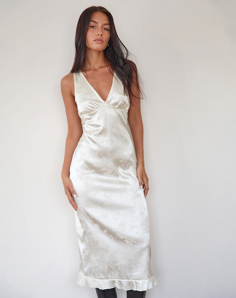 Image of Gastari Midikleid aus Satin Jacquard Weiß
