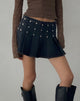 Image of Gatlin Plissierter Denim-Minirock in schwarzer Waschung mit Nieten
