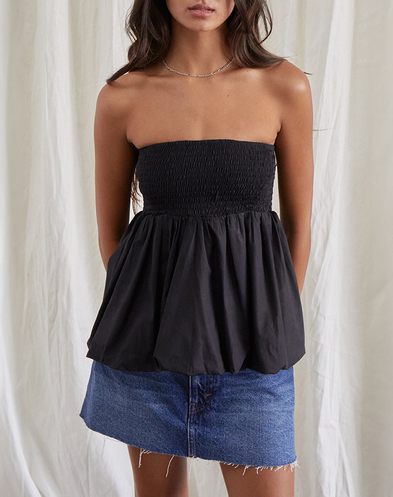 Gaux Puffball gerafftes Bandeau-Top in Schwarz