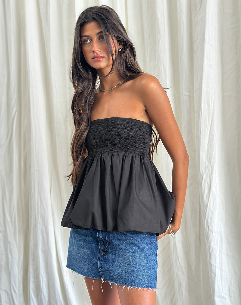 Image of Gaux Puffball Gerafftes Bandeau-Top in Schwarz