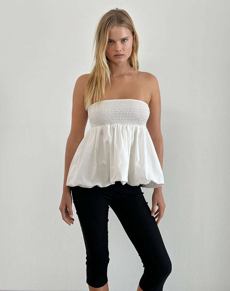 Gaux Puffball gerafftes Top aus Popeline Elfenbein