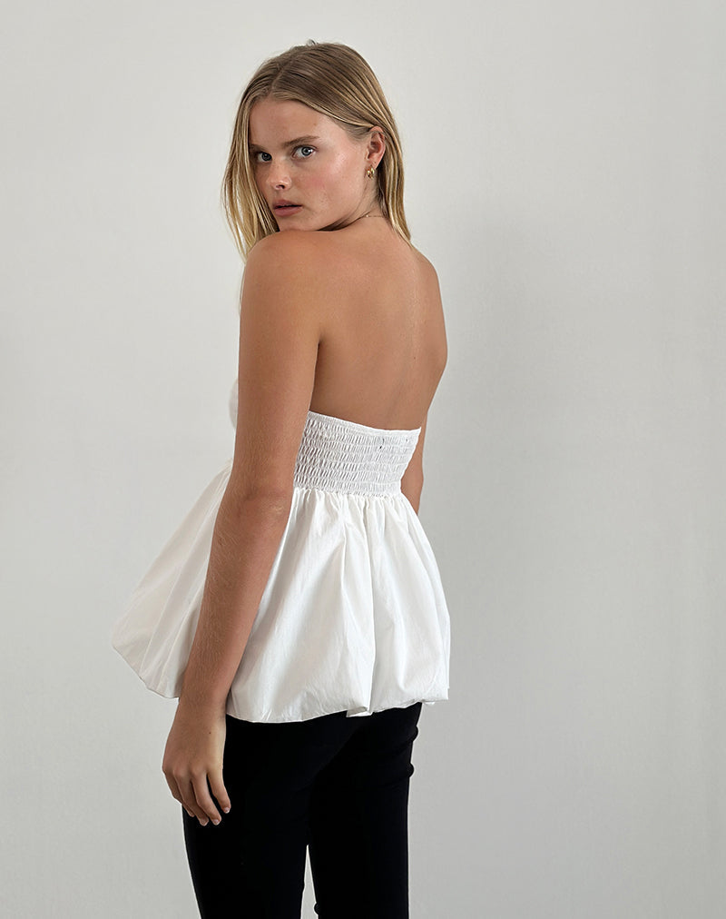 Bild von Gaux Puffball Shirred Top aus Popeline Elfenbein