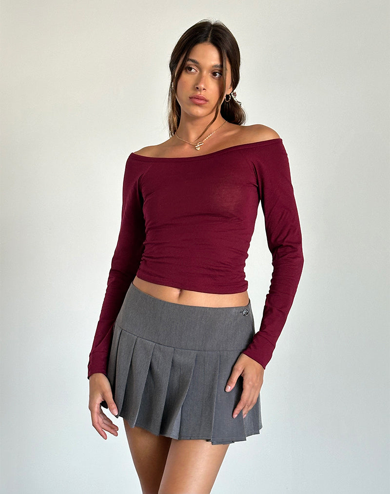Gavya Bardot Langarm-Top in Burgundy