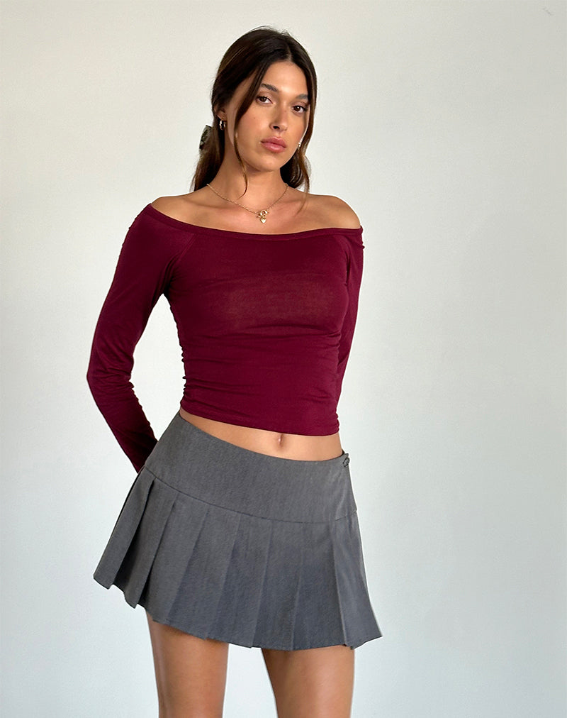 Image of Gavya Bardot Langarm-Top in Burgundy