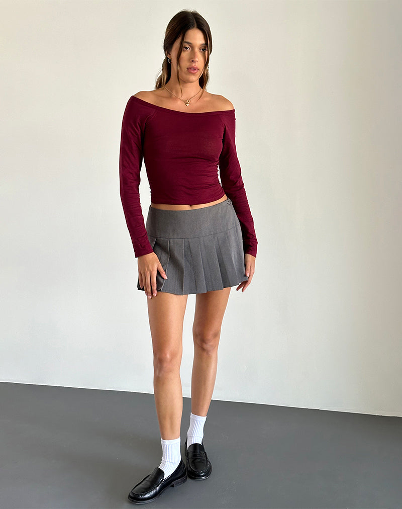 Image of Gavya Bardot Langarm-Top in Burgundy