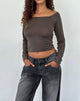 Image of Gavya Langärmeliges Bardot-Top aus olivem Jersey