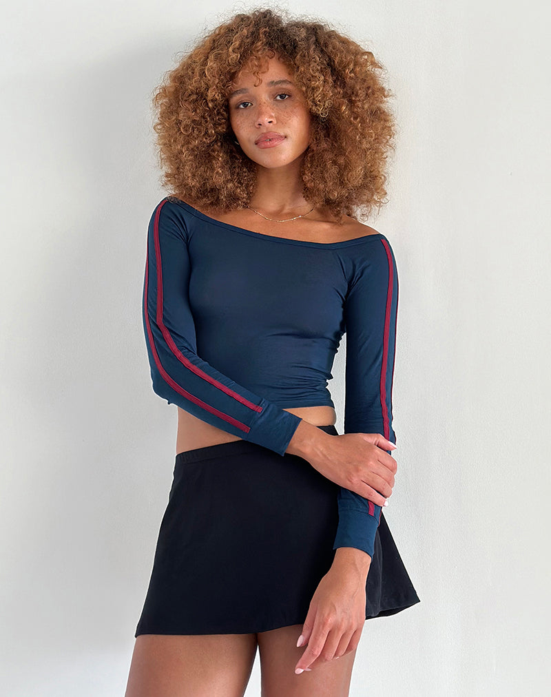 Gavya Bardot Langarm-Top in Navy mit roten Adrenalinstreifen