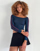 Image of Gavya Bardot Langarm-Top in Marineblau mit roten Adrenalinstreifen