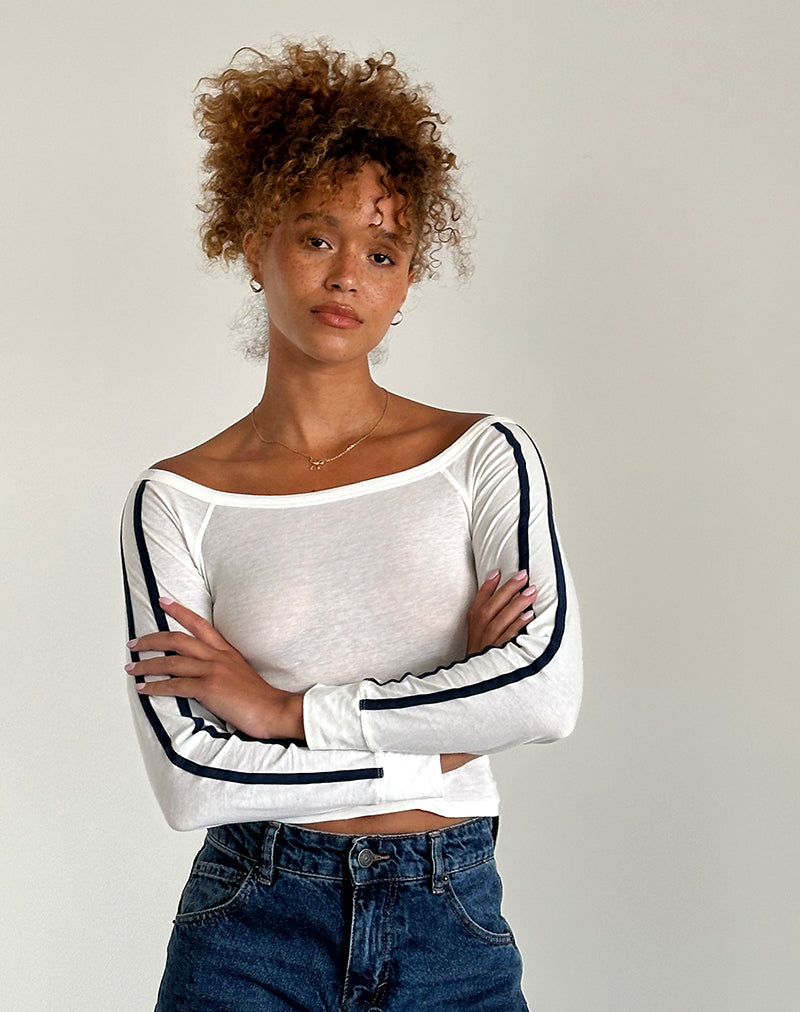 Bild von Gavya Langarm-Top in Off White mit Navy-Streifen