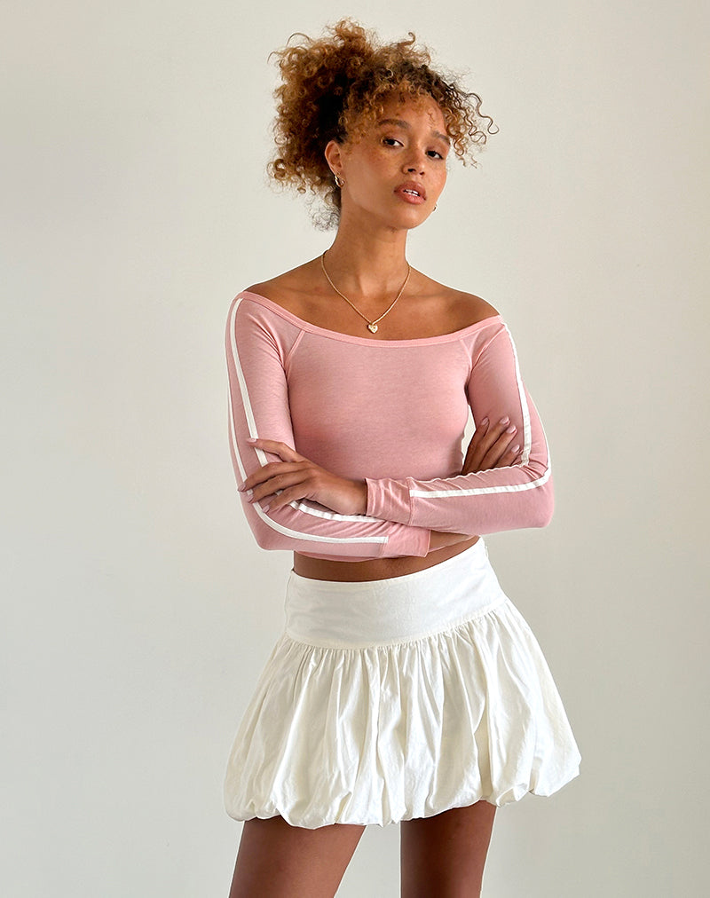 Image of Gavya Bardot Langarm Top in Pink Lady mit weißen Streifen