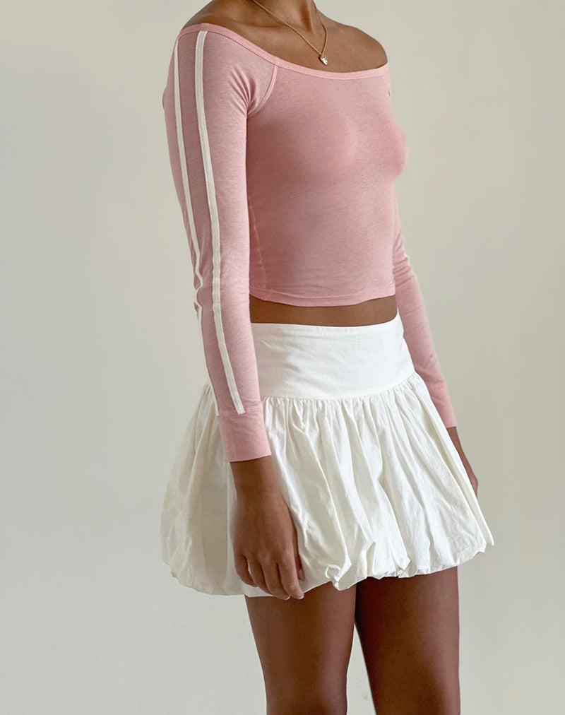 Image of Gavya Bardot Langarm Top in Pink Lady mit weißen Streifen