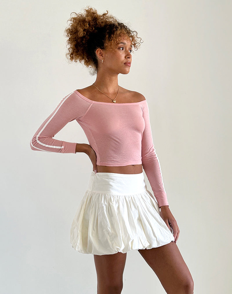 Image of Gavya Bardot Langarm Top in Pink Lady mit weißen Streifen