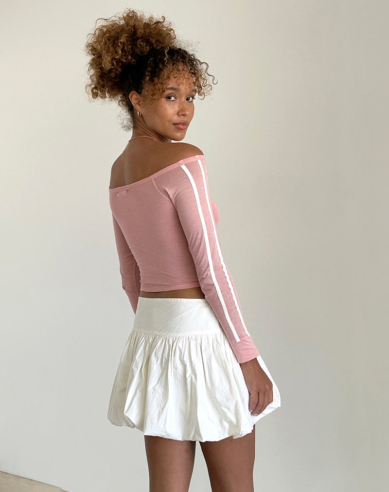 Image of Gavya Bardot Langarm Top in Pink Lady mit weißen Streifen