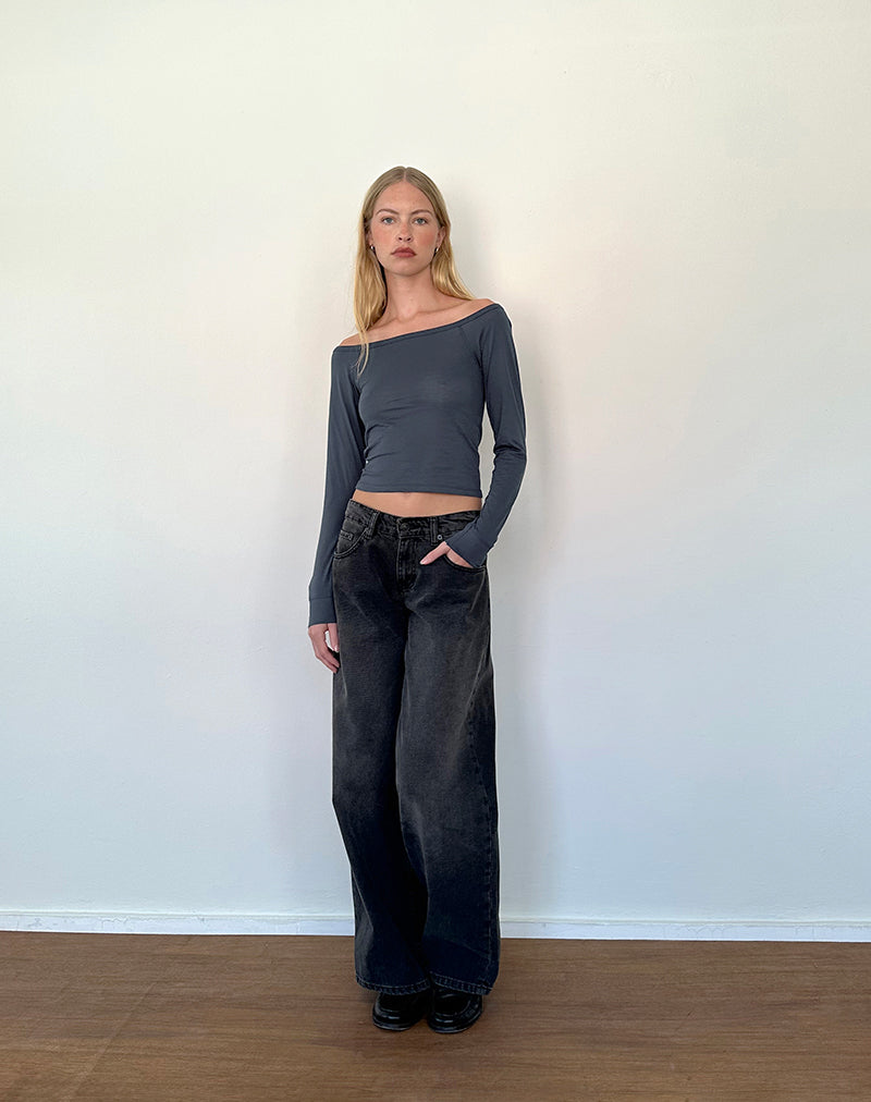 Image of Gavya Langärmeliges Bardot-Top aus Ocean Storm Jersey
