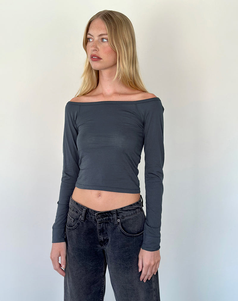 Image of Gavya Langärmeliges Bardot-Top aus Ocean Storm Jersey
