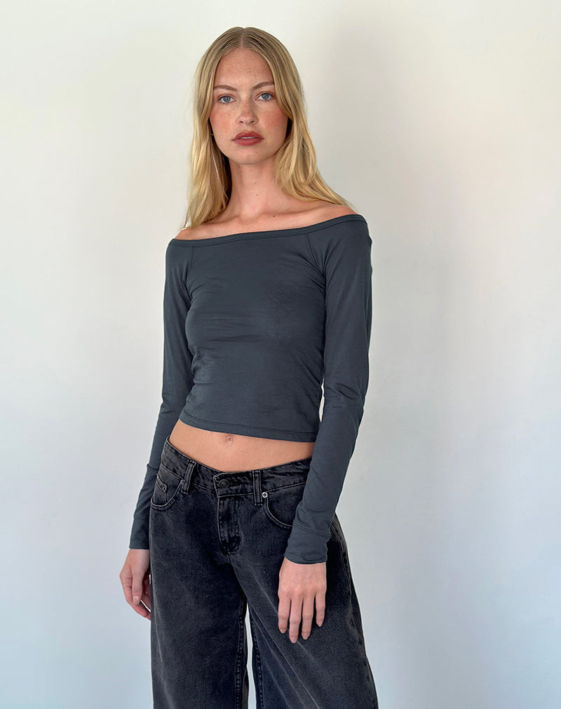 Gavya Langärmeliges Bardot-Top aus Ocean Storm Jersey