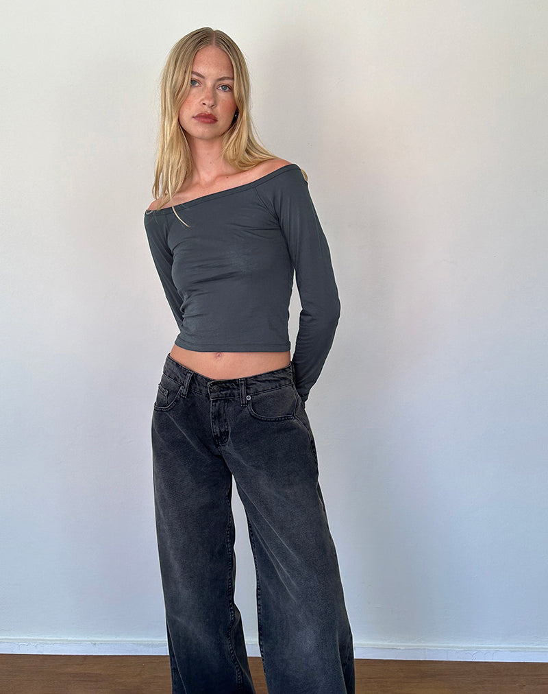 Image of Gavya Langärmeliges Bardot-Top aus Ocean Storm Jersey