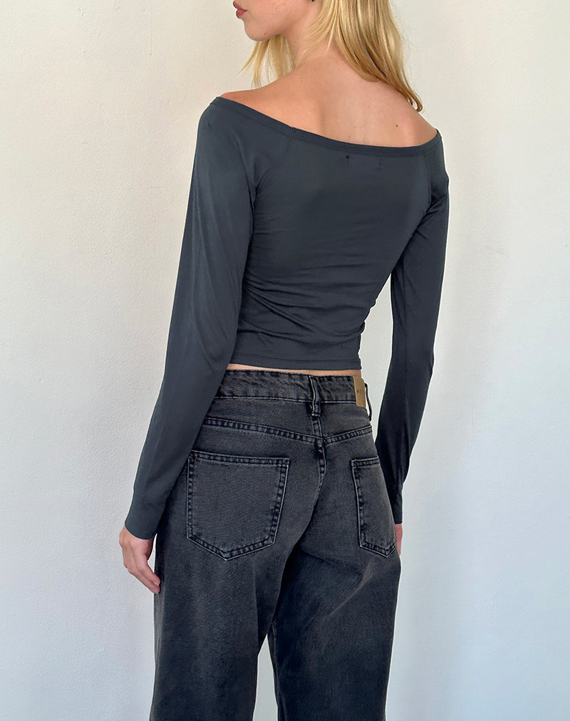 Gavya Langärmeliges Bardot-Top aus Ocean Storm Jersey