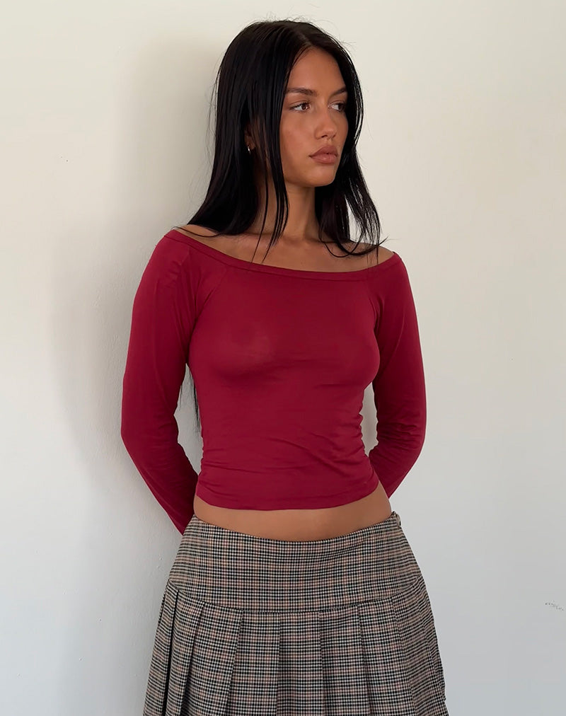 Gavya Langarm Tissue Jersey Bardot Crop Top In Adrenalin rot