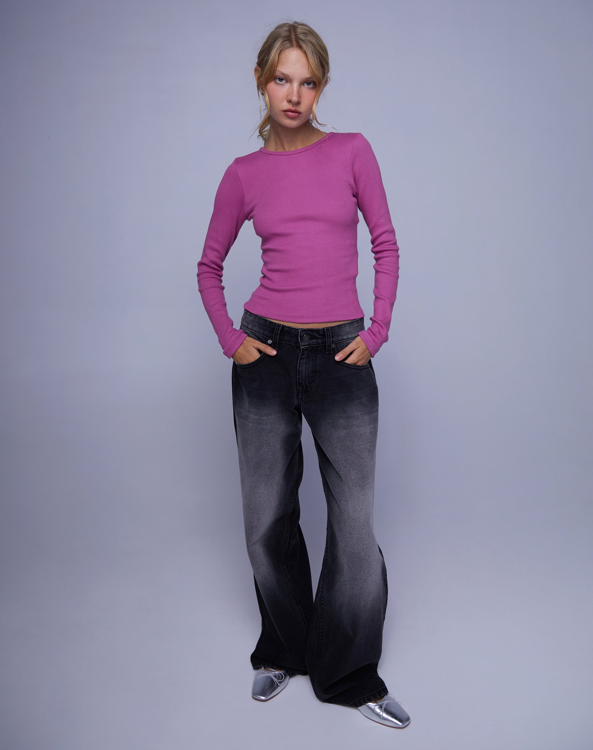 Image of Gelbon Open Back Long Sleeve Top aus Kaschmir Rosa