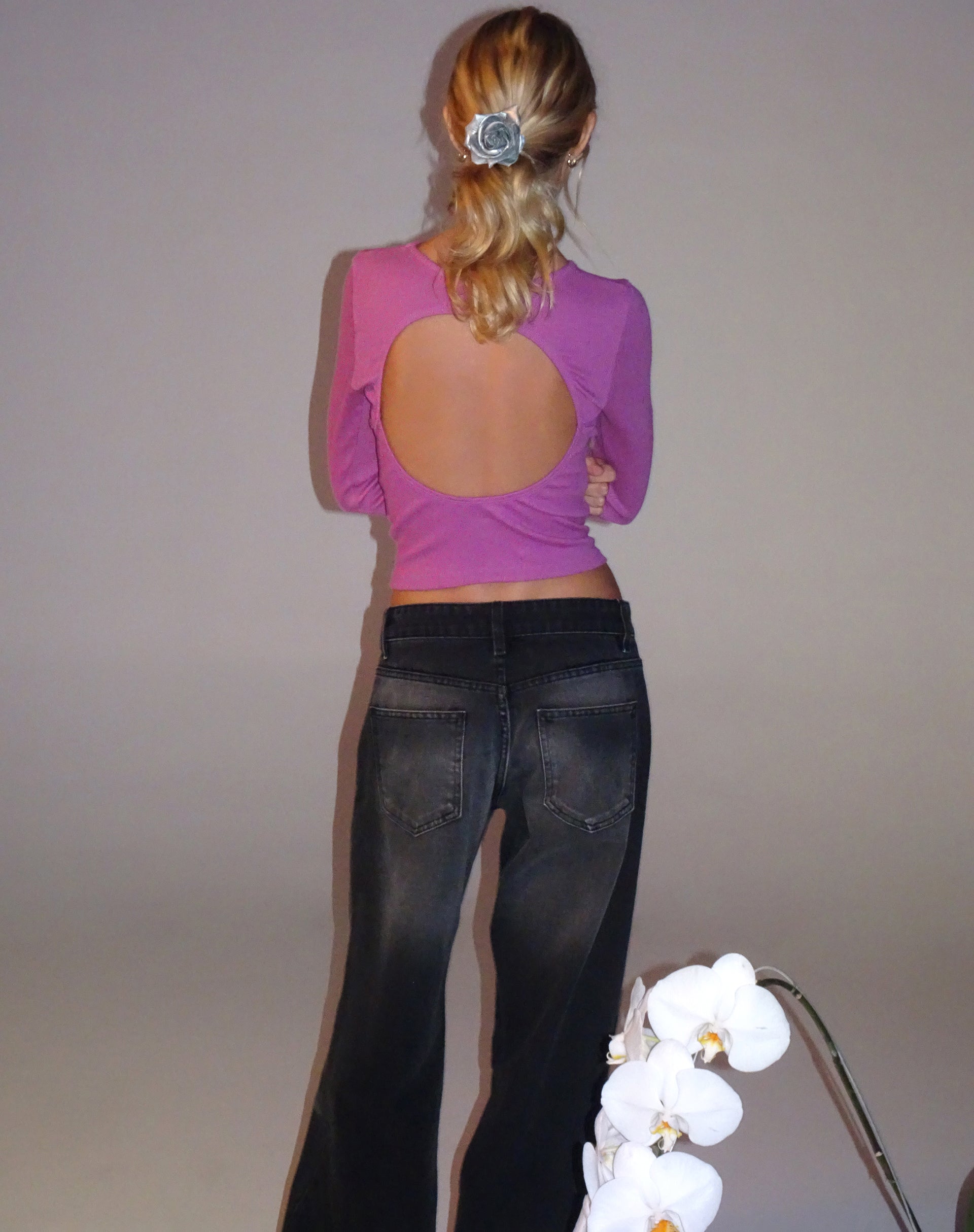 Image of Gelbon Open Back Long Sleeve Top aus Kaschmir Rosa