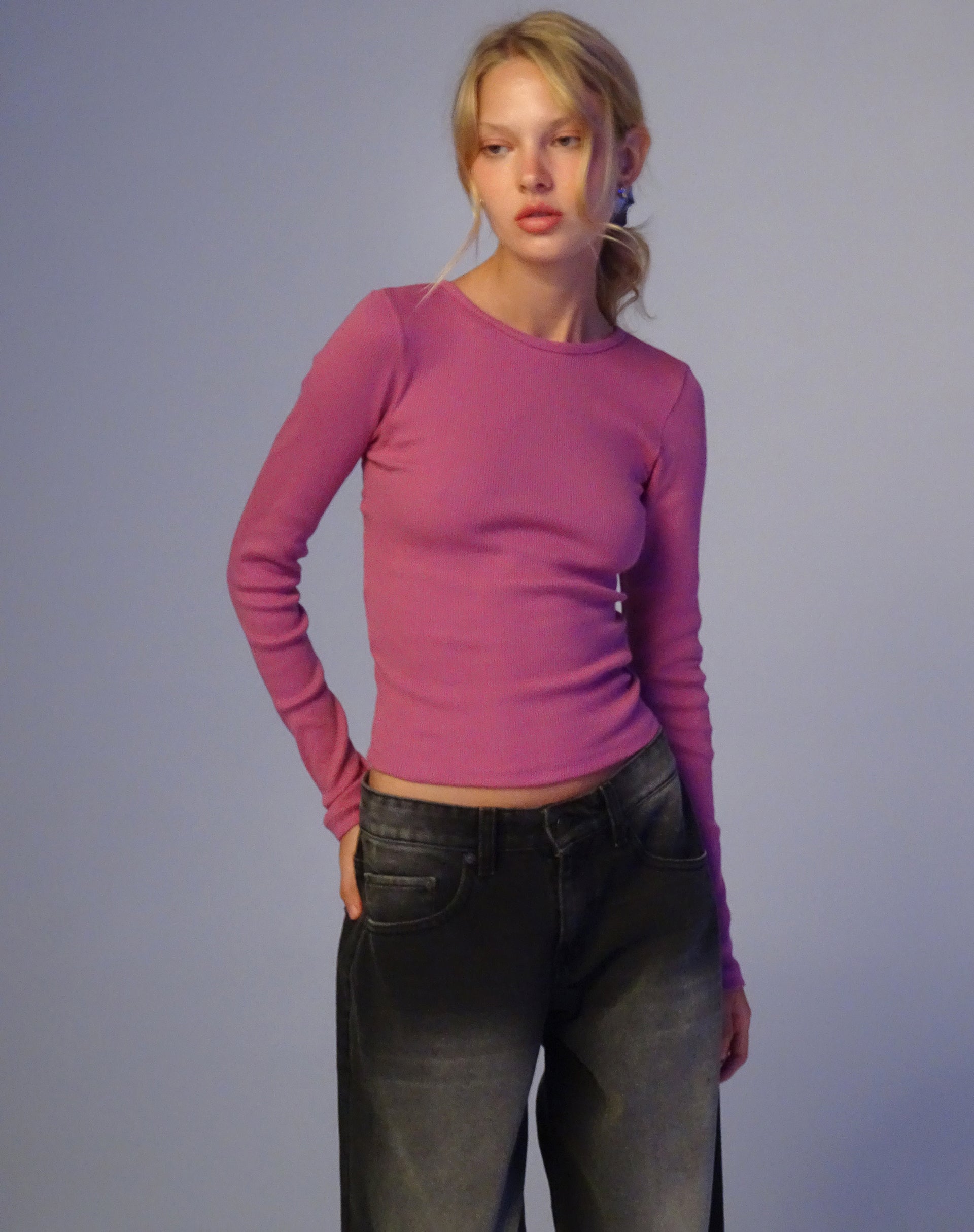 Image of Gelbon Open Back Long Sleeve Top aus Kaschmir Rosa