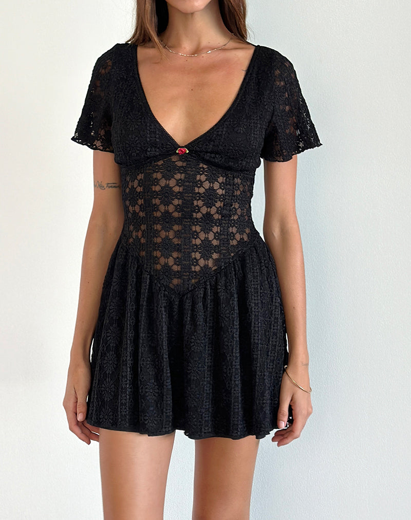 Geni Minikleid aus königlicher Spitze Schwarz