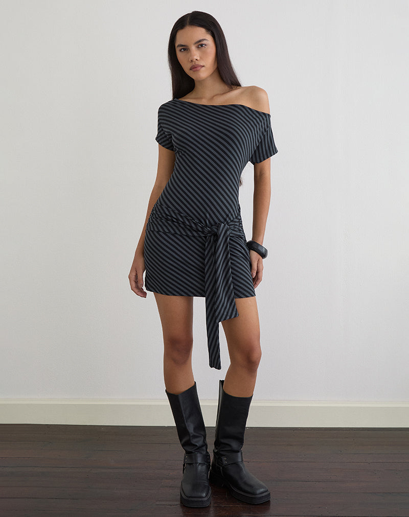 Genya Minikleid mit schrägen Streifen in Ocean Storm