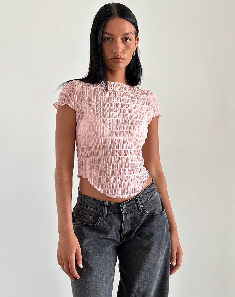Georgia Texturiertes Mesh-Top in errötendem Rosa