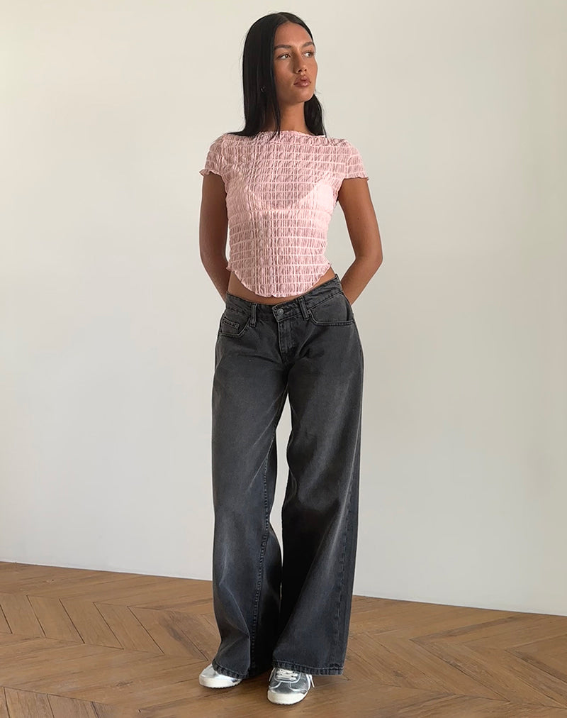 Georgia Texturiertes Mesh-Top in errötendem Rosa