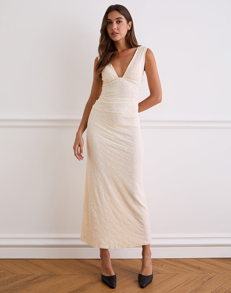 Gerda Maxikleid in Creme mit Blumenflock