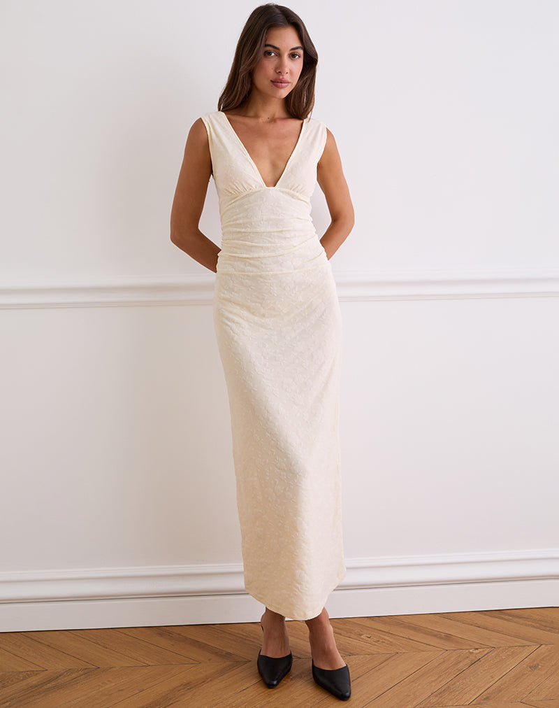 Image of Gerda Maxikleid in Floral Flock Creme