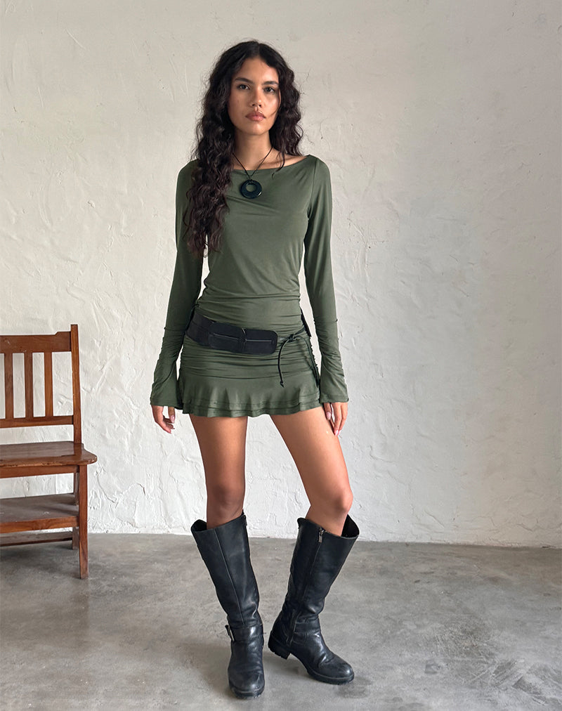 Gillian Langärmeliges Minikleid in Slinky Khaki