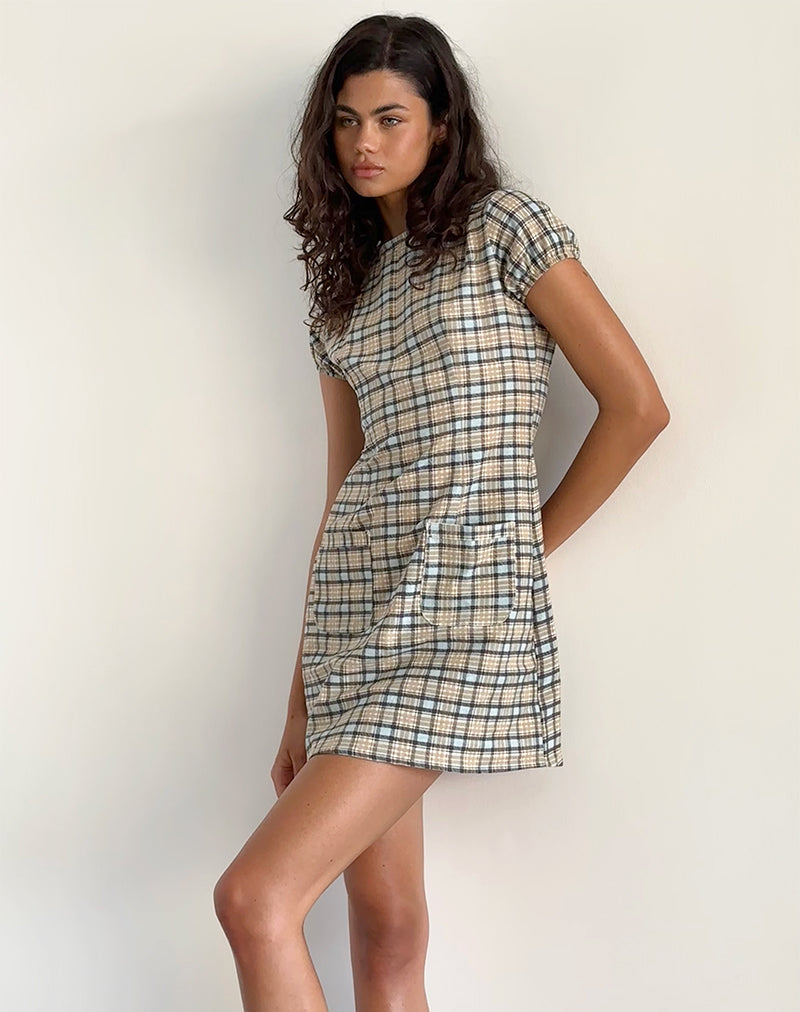 Gingka Minikleid in Pastellblau Tartan