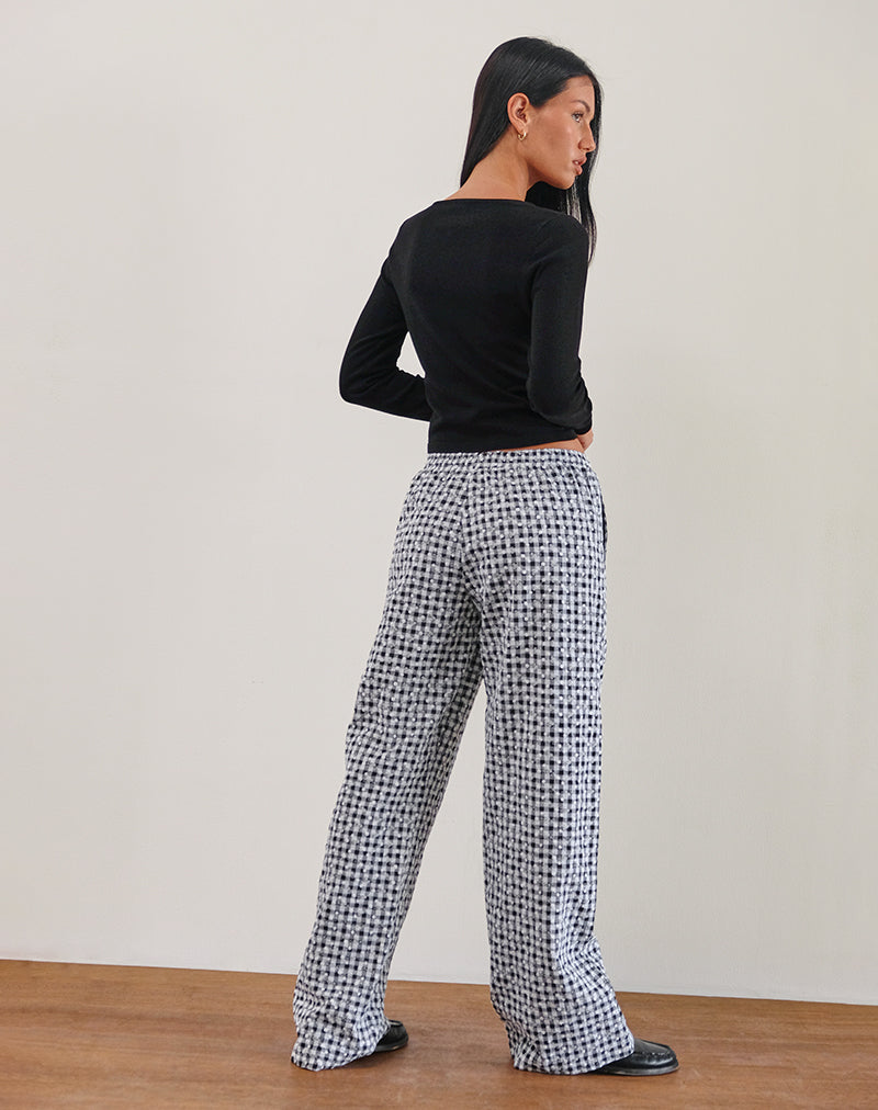 Image of Wasic Leinenhose mit weitem Bein in Floral Gingham Schwarz