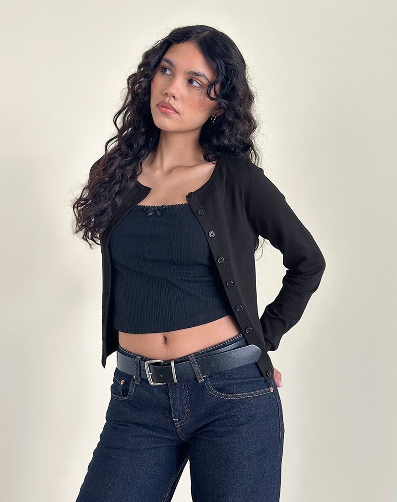 Image of Giovanina Strickjacke aus Flachstrick Schwarz