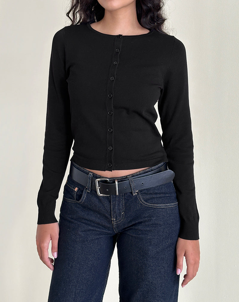 Image of Giovanina Strickjacke aus Flachstrick Schwarz
