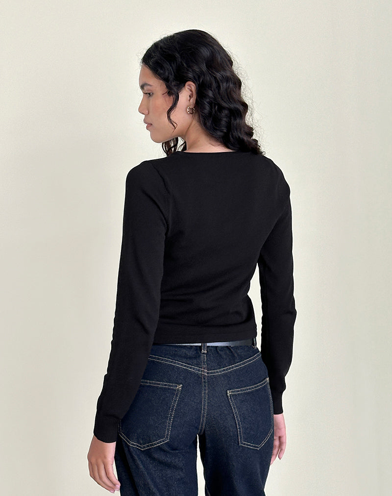 Image of Giovanina Strickjacke aus Flachstrick Schwarz