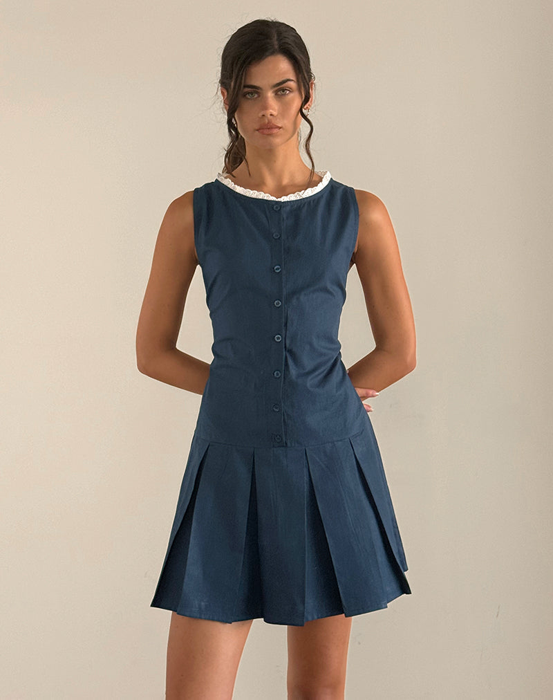 Image of Gitas Knopf-Minikleid aus Popeline Navy