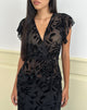 Image of Giuliana Wrap Top in Flock Leaf Flower Schwarz