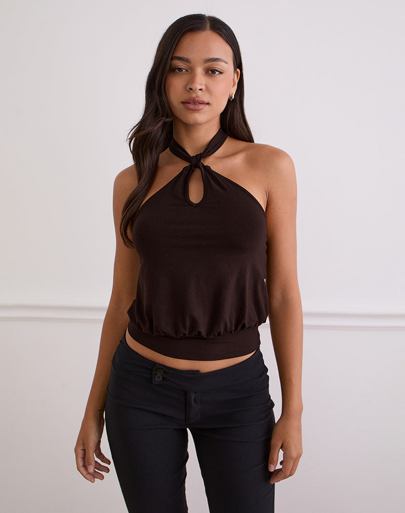 Bild von Giunea Knot Halter Top in Bitter Chocolate