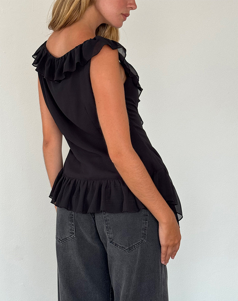 Bild von Glaiza Ruffle Cami Top in Schwarz