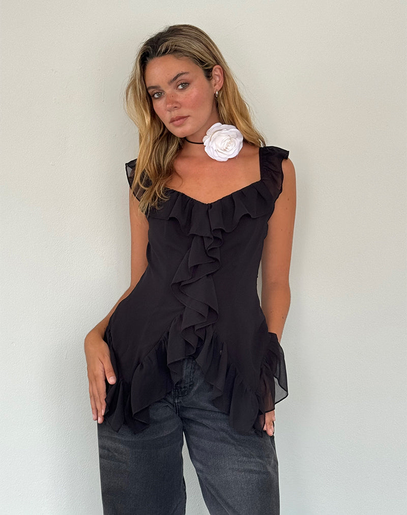 Bild von Glaiza Ruffle Cami Top in Schwarz