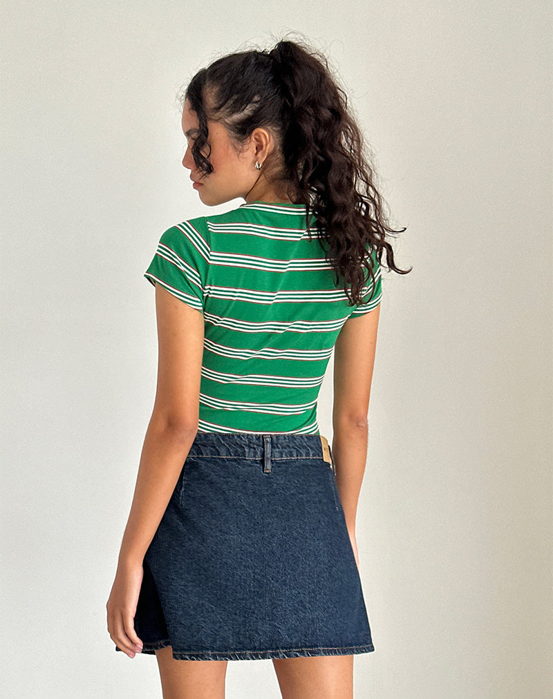 Bild von Glenda Jersey Tee in Grün und Weiß gestreift mit Erdbeermotiv