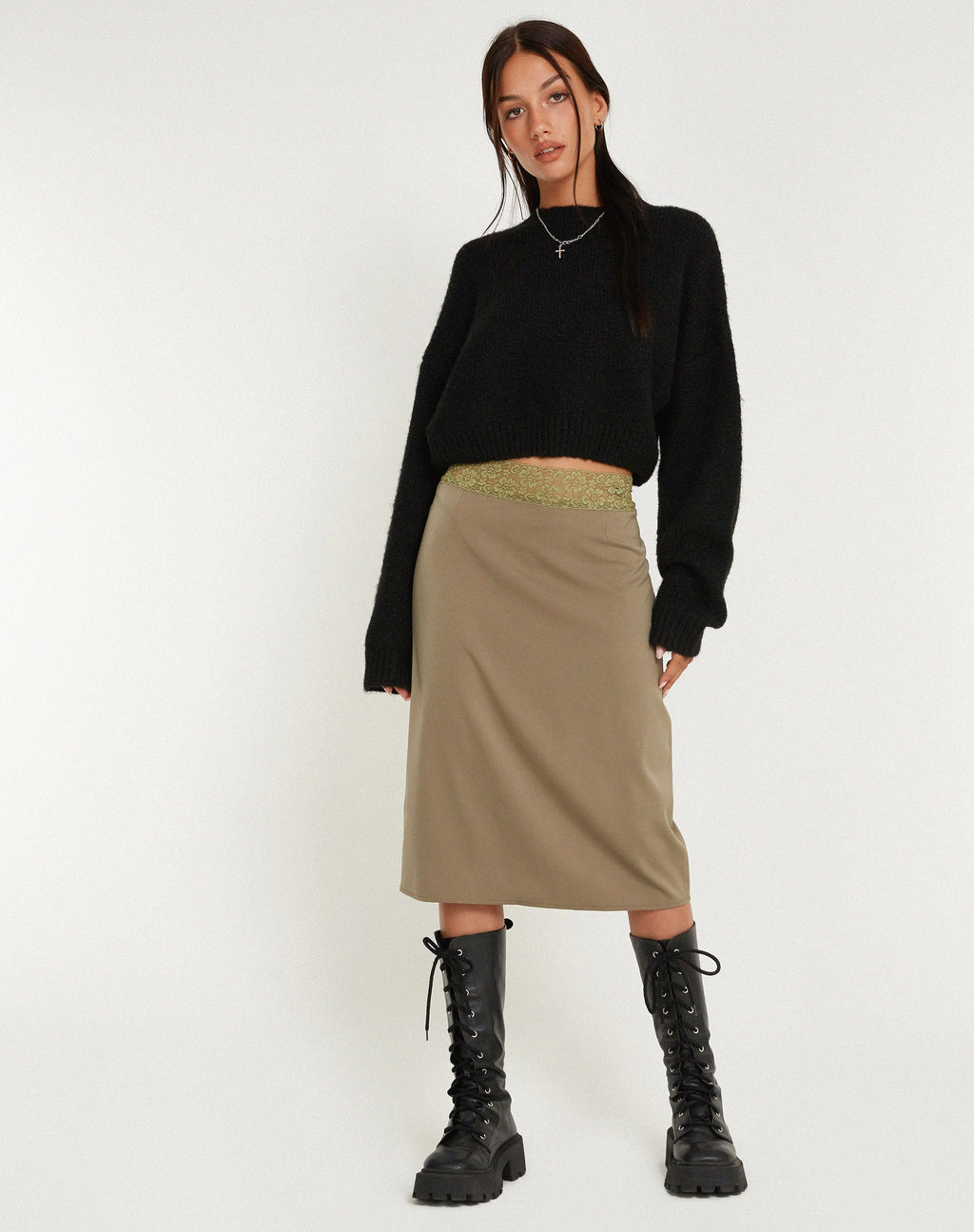 Golda Midirock aus Satin Avocado