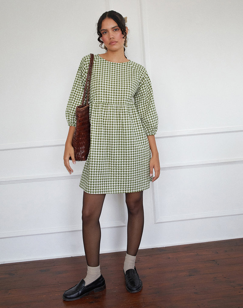 Image of Grace Minikleid aus Gingham Olive