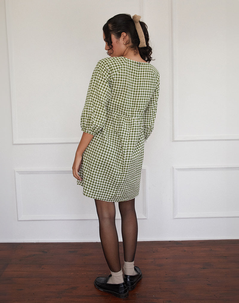 Image of Grace Minikleid aus Gingham Olive