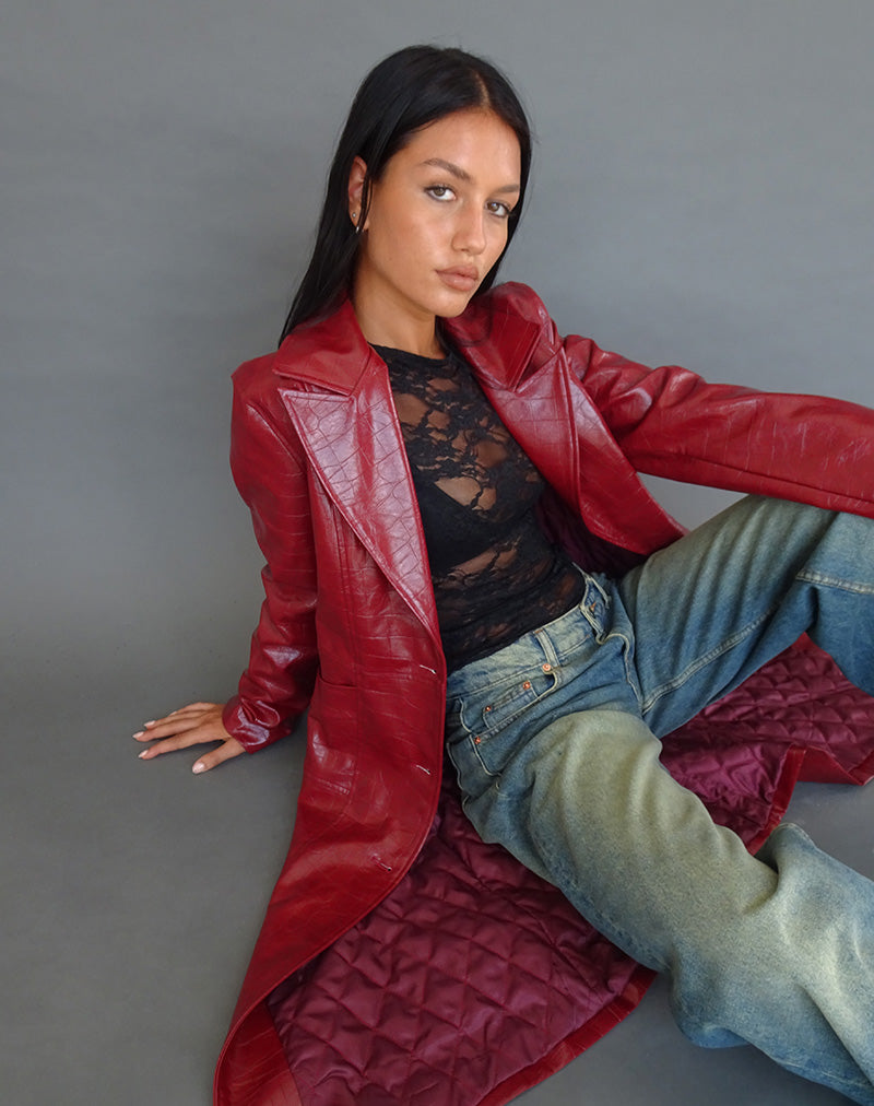 Image of Abigail Mantel aus mattem PU Croc Burgundy