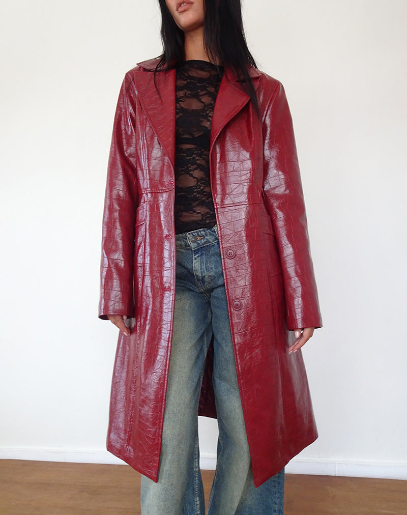 Image of Abigail Mantel aus mattem PU Croc Burgundy